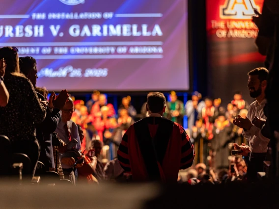 President Garimella entering Centennial Hall