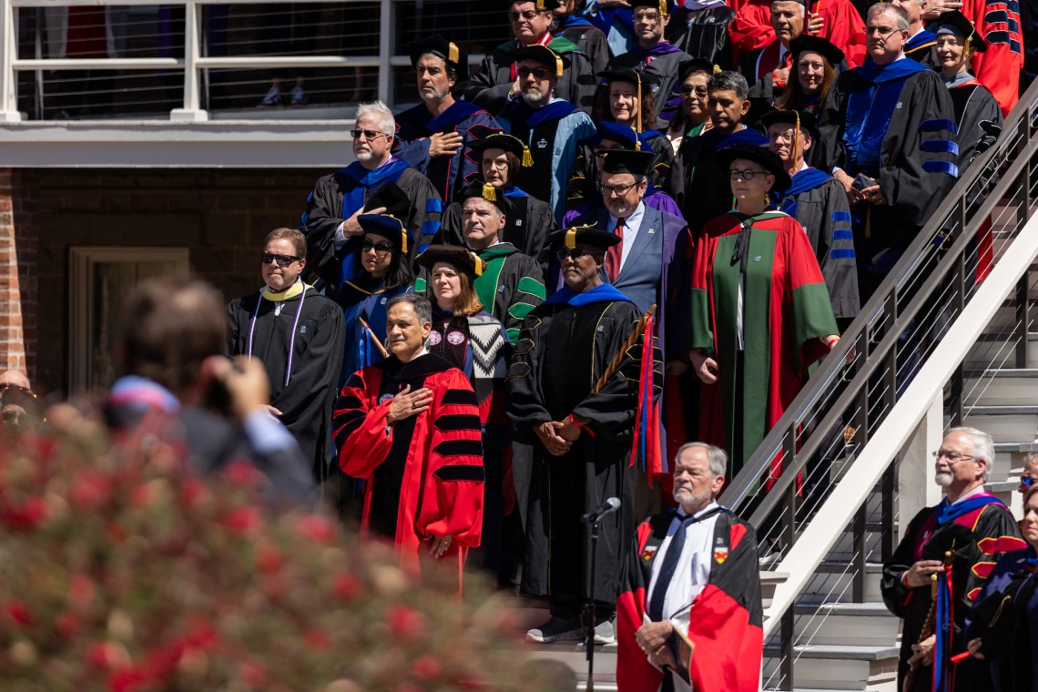 President Garimella and Faculty on steps of Old Main